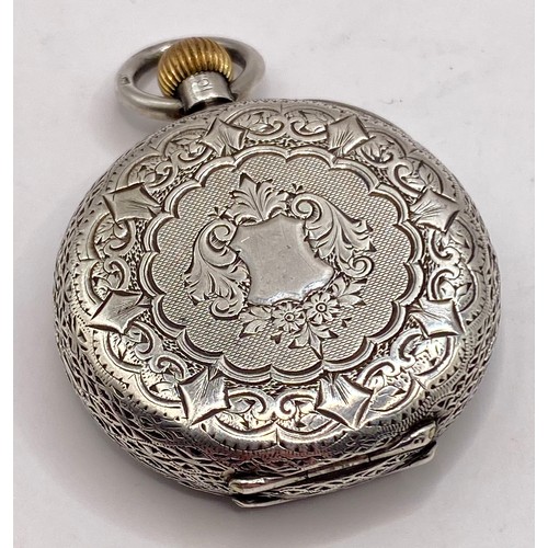 270 - Vintage Boby and Jannings Hallmarked Silver Decorated Pocket Watch. 4cm Diameter. Weight 1.486 Oz