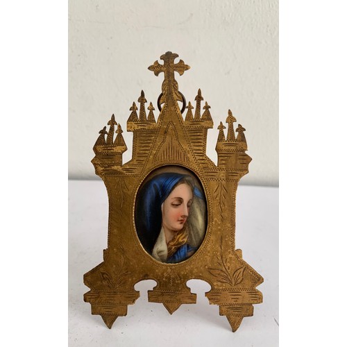 107 - Similar To Previous Lot
Vintage Bronze Easel Back Frame With Hand Painted Porcelain Insert Of The Vi... 