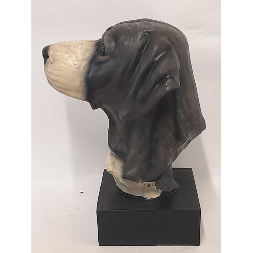 306 - Resin Bust of a Dogs Head on plinth, 31cm high