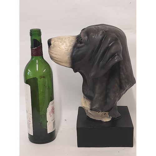 306 - Resin Bust of a Dogs Head on plinth, 31cm high