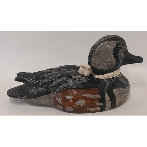 308 - Painted carved wood Decoy Duck, 17cm high x 34cm long