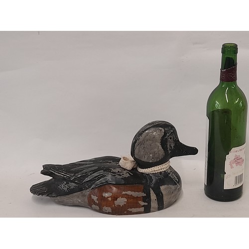 308 - Painted carved wood Decoy Duck, 17cm high x 34cm long