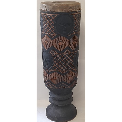 316 - Handmade Carved Tribal Art Drum, 58cm high