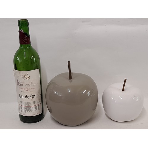 322 - 2 x decorative apples, 1 x plastic 18cm high and 1 x ceramic 12cm high