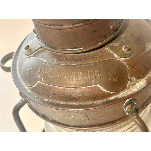 411 - Ships Copper Anchorlight Lantern with handle, Stamped CLARK BROS BRISTOL. 37cm x 20cm.