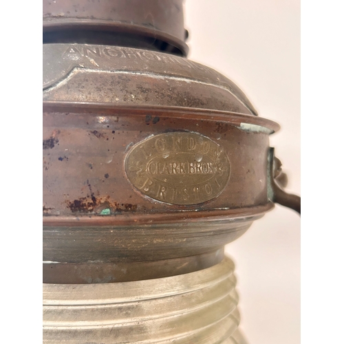 411 - Ships Copper Anchorlight Lantern with handle, Stamped CLARK BROS BRISTOL. 37cm x 20cm.