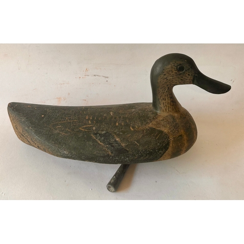 413 - Vintage Wooden Duck Decoy with lead weight. 35cm x 16cm x 14cm