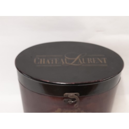 330 - Chateau Laurent wine box, wood carcass and fully lined with Brass Fastening and Hinges 27cm high x 3... 