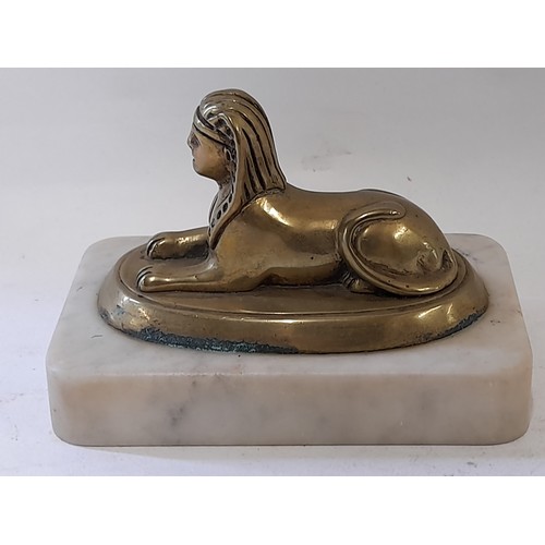 331 - Brass Sphynx on Marble Base paperweight/desk ornament, 11cm x 7cm x 8cm