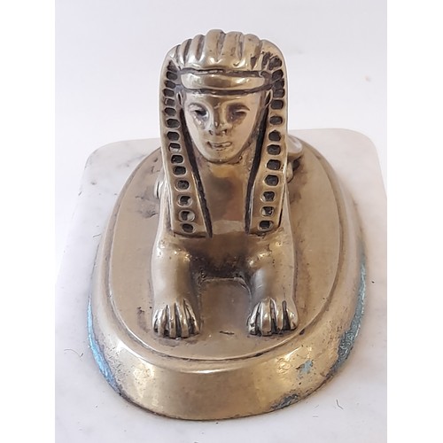 331 - Brass Sphynx on Marble Base paperweight/desk ornament, 11cm x 7cm x 8cm