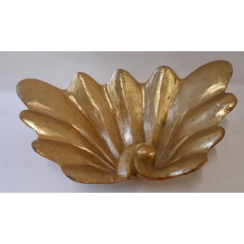 332 - 2 x  Large Gilt Wood Shell Dishes. 38cm x 23cm x 9cm (2)