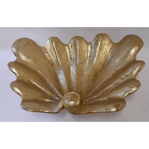 332 - 2 x  Large Gilt Wood Shell Dishes. 38cm x 23cm x 9cm (2)