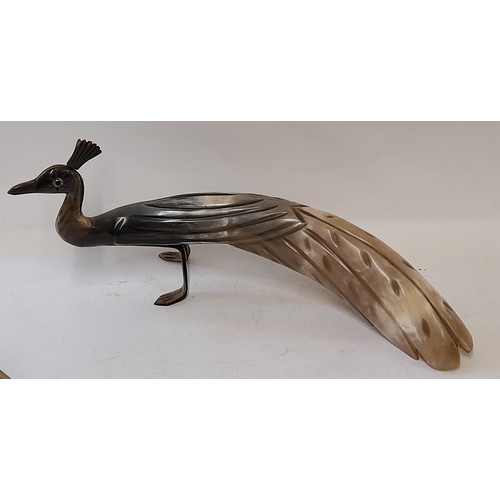 335 - 2 x Carved Horn Birds, largest 48cm long, smallest 30cm long