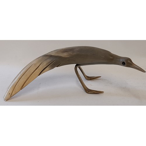 335 - 2 x Carved Horn Birds, largest 48cm long, smallest 30cm long