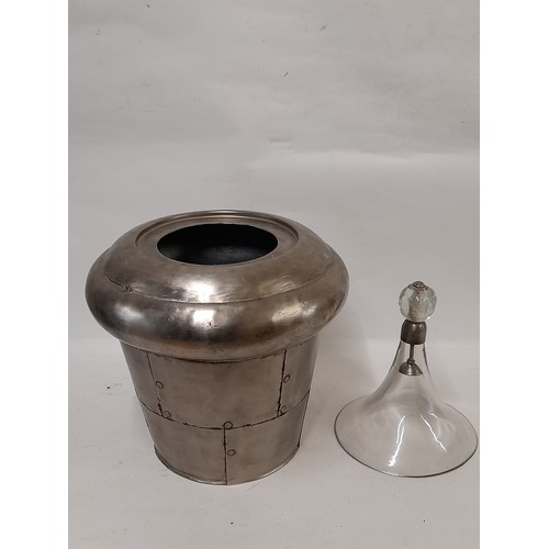 365 - White Metal Bucket With Glass Lid , 41cm high