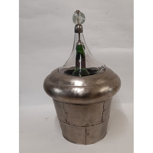 365 - White Metal Bucket With Glass Lid , 41cm high