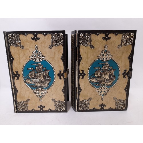 369 - 2 x tins with hinged lids in the form of books, 17cm x 12cm x 5cm