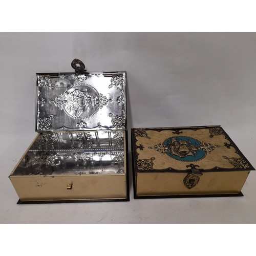 369 - 2 x tins with hinged lids in the form of books, 17cm x 12cm x 5cm