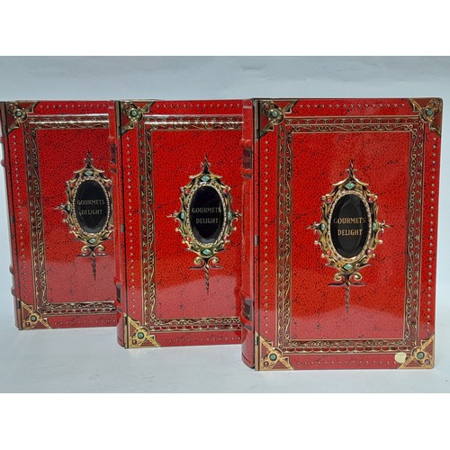 370 - 3 x Tin Boxes in the form of Books with hinged lids, 17cm x 24cm x 6cm