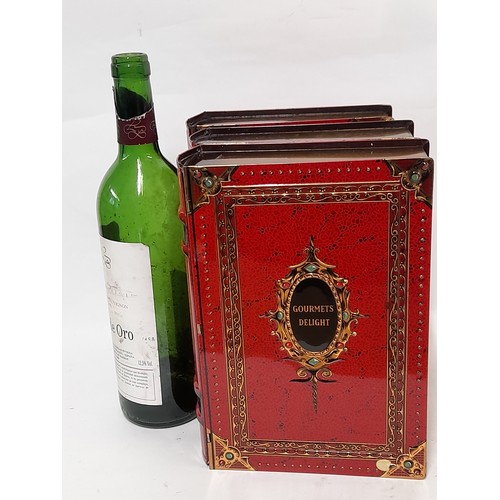 370 - 3 x Tin Boxes in the form of Books with hinged lids, 17cm x 24cm x 6cm