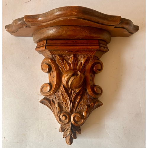 421 - Vintage Card Wood Wall Bracket Shelf. 24cm x 28cm x 13cm.