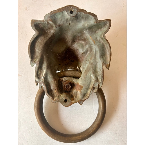 422 - Vintage Brass Lion Head Door Knocker . 24cm x 13cm x 8cm.