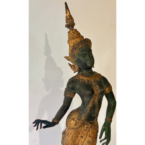 403 - Bronze Figure of a Buddha on wooden Plinth. 39cm x 16cm x 8cm.