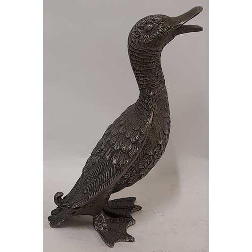 399 - Heavy white metal Duck Figure, 21cm high