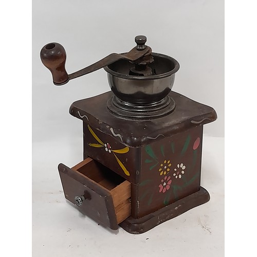 393 - Vintage Coffee Grinder with hand painted decoration, 19cm high