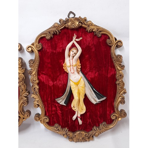 401 - Pair of Italian Gold framed Dancing girls in 3d, frames measure 32cm x 25cm