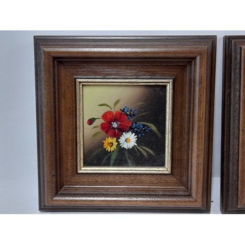 412 - Pair of  small framed Oil on Board Paintings of Flowers, 17cm x 17cm