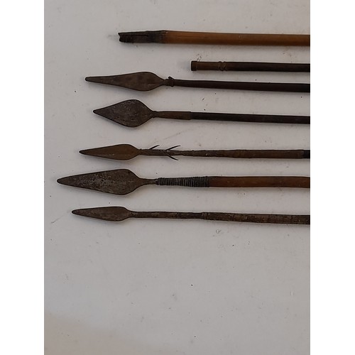 434 - 5 Tribal Arrows and 2 x Shafts, approx 50cm long