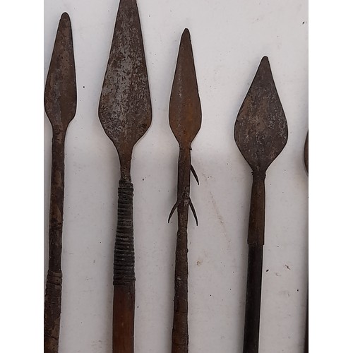 434 - 5 Tribal Arrows and 2 x Shafts, approx 50cm long