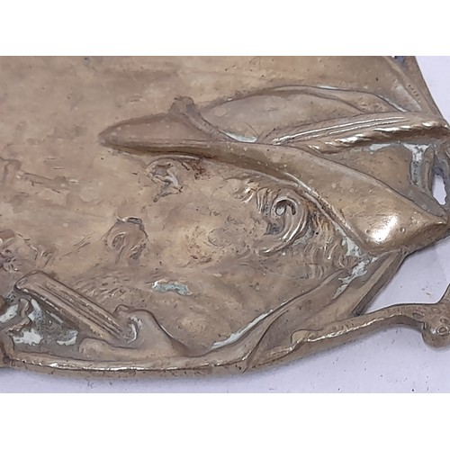 435 - Vintage Bronze Trinket Tray with Hunting Scene, Initials AC to the base, 18cm x 11cm