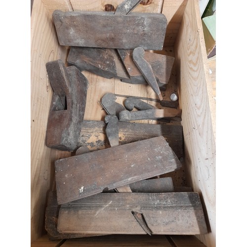 419 - Wooden crate containing Vintage Planes Etc