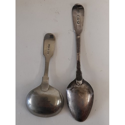 444 - Georgian silver Spoon and a plated Caddy Spoon (2)