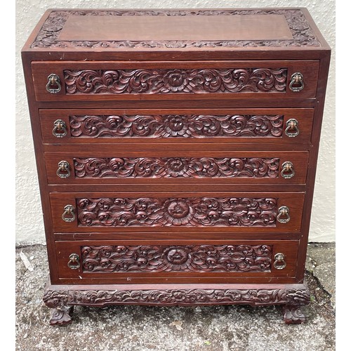 9 - Continental Carved Wood Five Drawer Chest.  62 x 30 x 74 cms