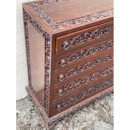 9 - Continental Carved Wood Five Drawer Chest.  62 x 30 x 74 cms