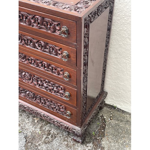 9 - Continental Carved Wood Five Drawer Chest.  62 x 30 x 74 cms