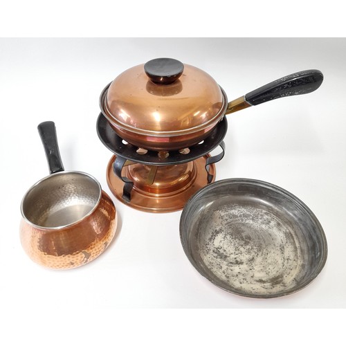 492 - Copper Chafing/Fondue set with 2 extra Pans