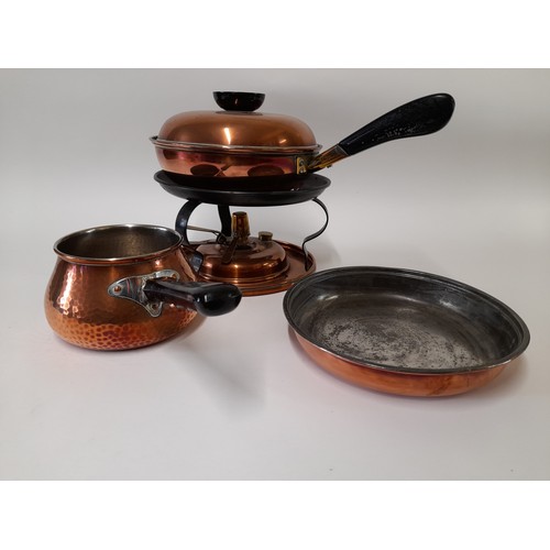 492 - Copper Chafing/Fondue set with 2 extra Pans