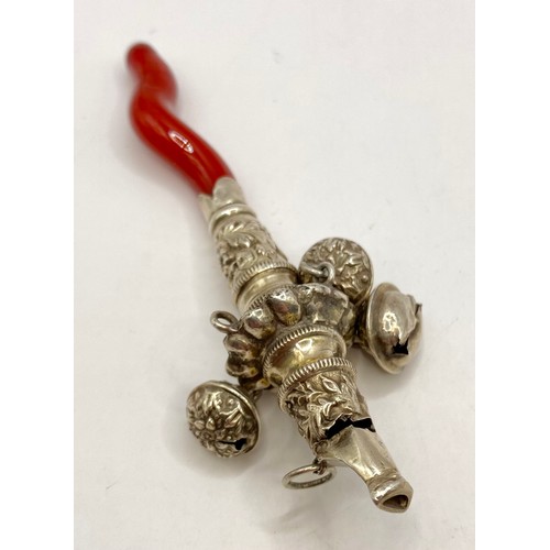 452 - Vintage Victorian Hallmarked Silver Baby Whistle Rattle 0.685 Oz