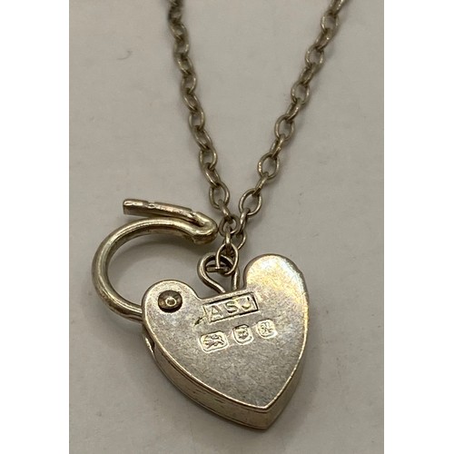 466 - Hallmarked Silver Bangle Along With a Silver Chain Link Locked Heart Locket with Hallmark 0.755 Oz