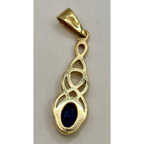 477 - 9ct Gold Hallmarked Sapphire Pendant. Weight 1.69g