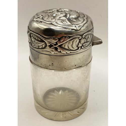 481 - Cherub Decoration Hallmarked Silver Lidded Glass Pot. Full Weight Roughly 8oz