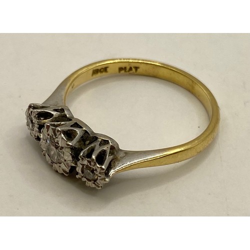 482 - 18ct Gold Platinum Three Stone Ring in Box. Weight 2.52g. UK Ring Size M