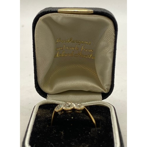 483 - 18ct Gold Platinum Diamond Three Stone Ring in Box. Weight 2.08g. UK Ring Size O