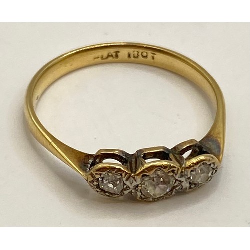 483 - 18ct Gold Platinum Diamond Three Stone Ring in Box. Weight 2.08g. UK Ring Size O