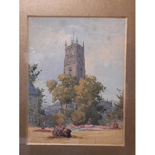 496 - Framed and Glazed 19th Century water colour of a church scene, 40cm x 44cm