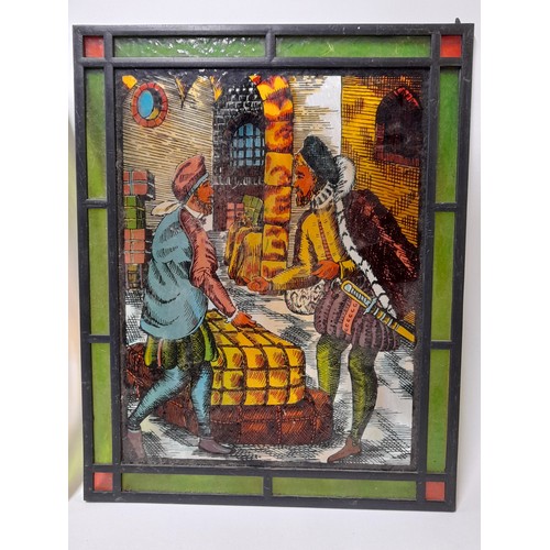 497 - 2 x Stained glass picture scenes, 22cm x 27cm